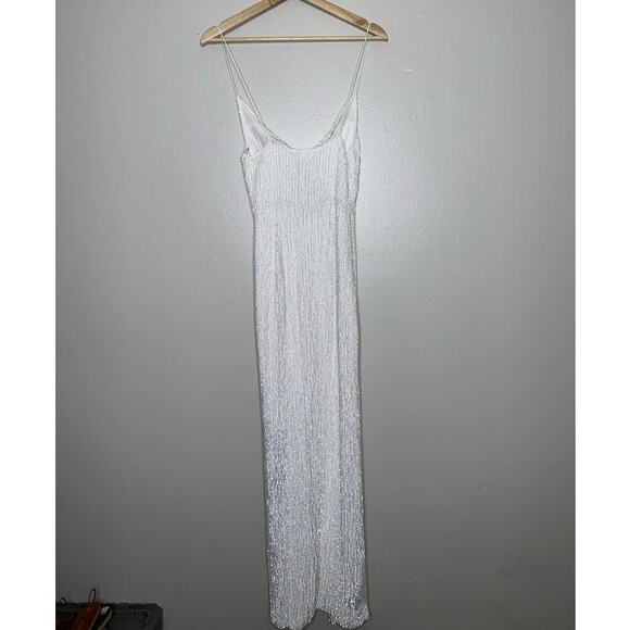 Retrofete NWT Katya Sequin Midi Dress Cowl Neck Moonglow White Slit Size XS - Picture 8 of 9